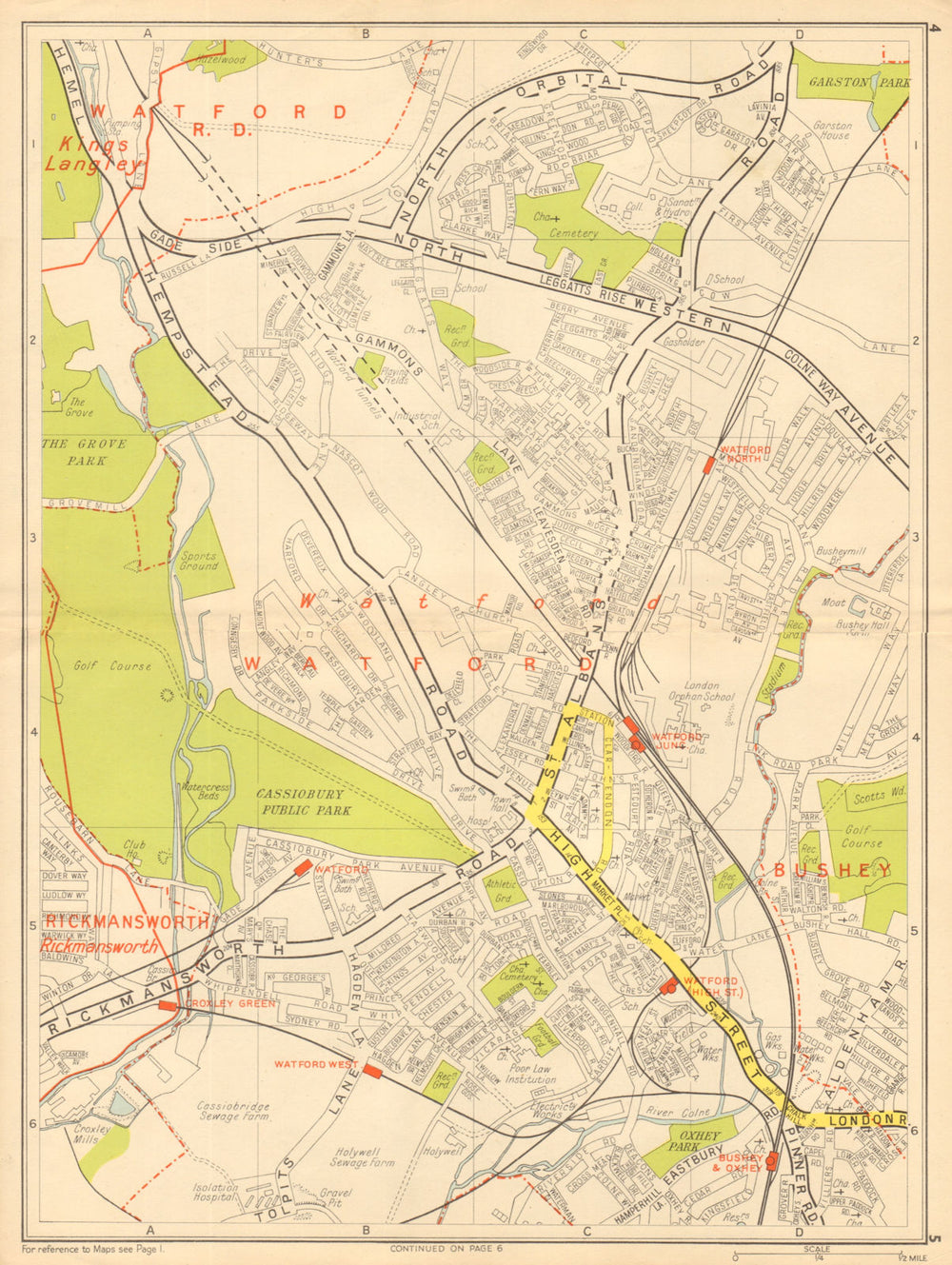 WATFORD Bushey Oxhey Rickmansworth Cassiobury Park. GEOGRAPHERS' A-Z 1948 map