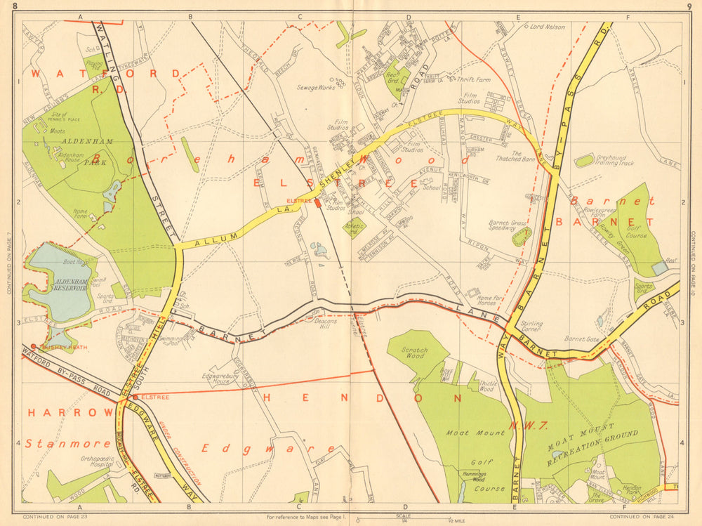 ELSTREE Barnet Borehamwood Hendon Stanmore NW7. GEOGRAPHERS' A-Z 1948 old map