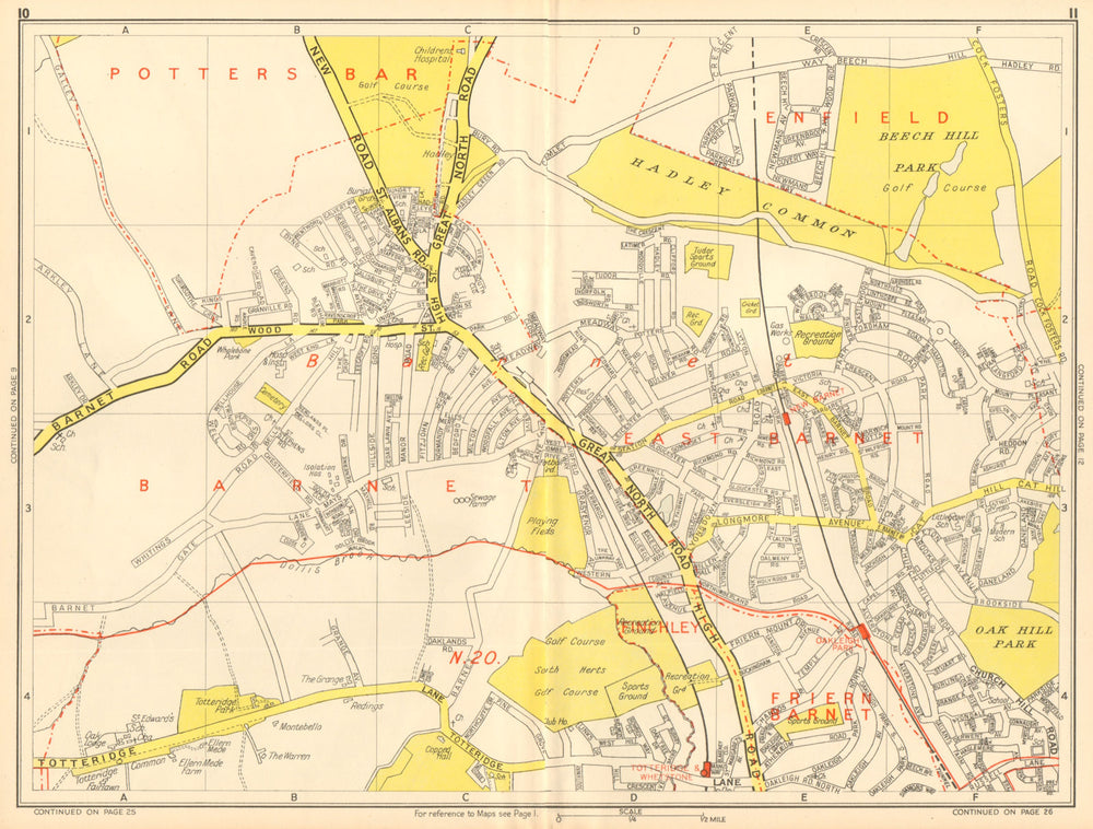 HIGH BARNET Totteridge Whetstone Oakleigh Park N20. GEOGRAPHERS' A-Z 1948 map