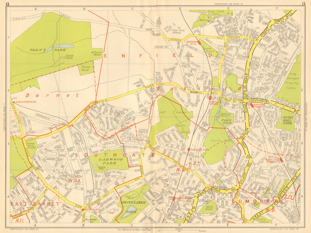 ENFIELD N21 N14 Winchmore Hill Southgate Cockfosters. GEOGRAPHERS' A-Z 1948 map