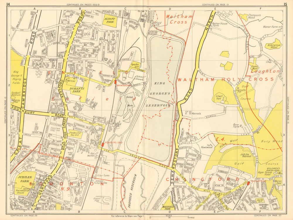 ENFIELD N9 E4 Brimsdown Chingford Ponder's End. GEOGRAPHERS' A-Z 1948 old map