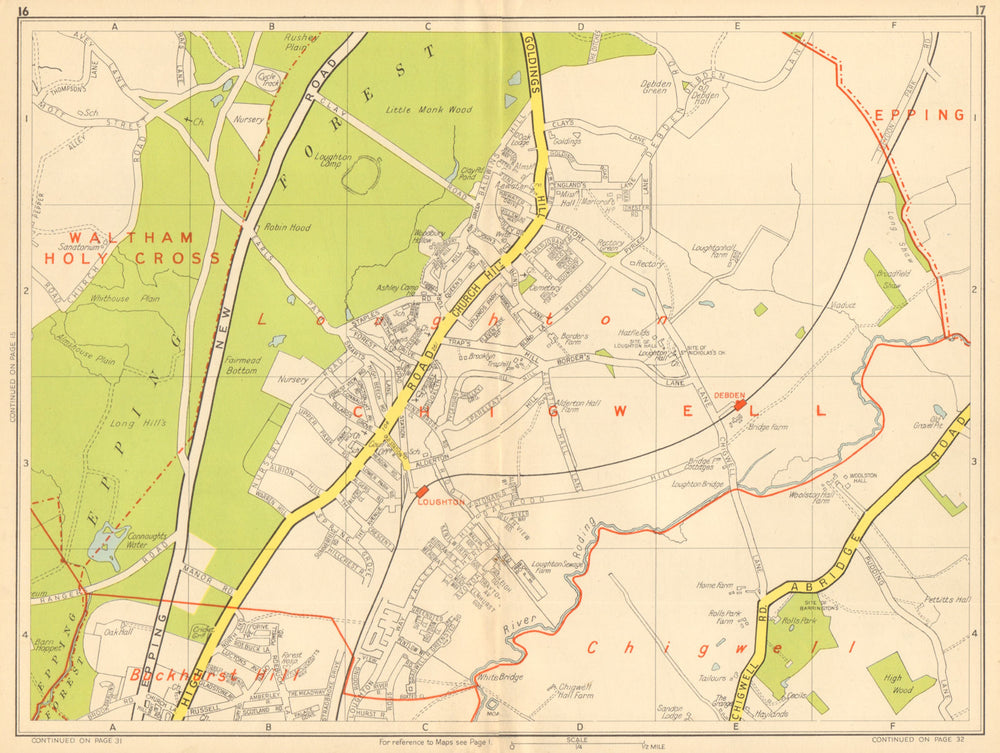 LOUGHTON Debden Buckhurst Hill Chigwell Woodford Green. GEOGRAPHERS A-Z 1948 map