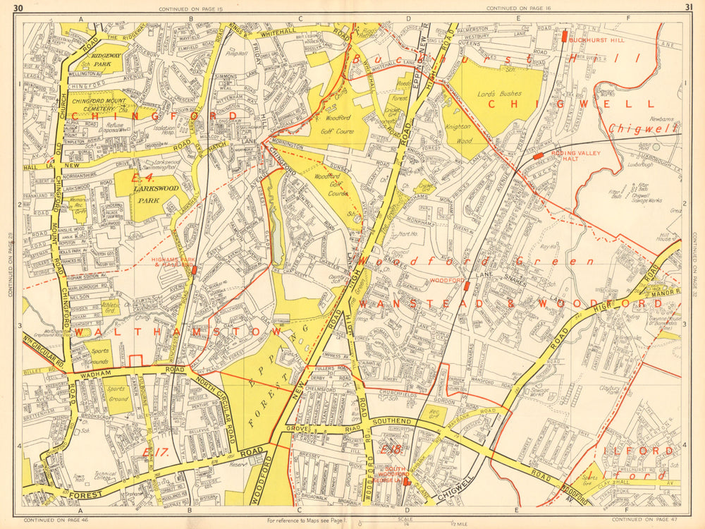 WOODFORD GREEN CHINGFORD Buckhurst Hill Walthamstow. GEOGRAPHERS' A-Z 1948 map