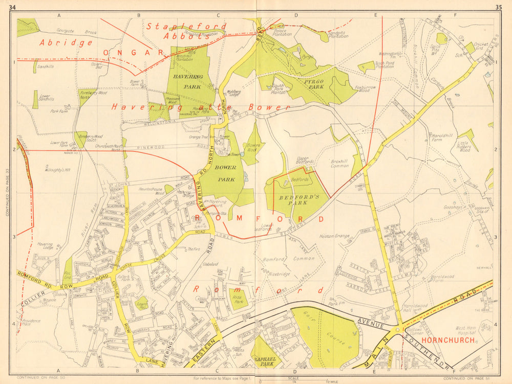 ROMFORD Havering-atte-Bower Harold Hill Collier Row. GEOGRAPHERS' A-Z 1948 map