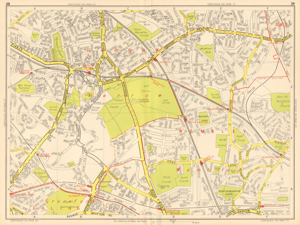 HARROW WEMBLEY Greenford Kenton Sudbury Hill. GEOGRAPHERS' A-Z 1948 old map