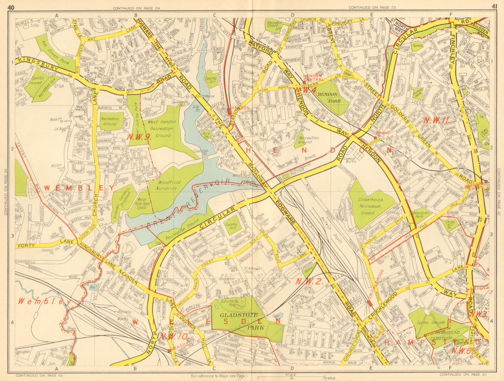 BRENT HENDON Cricklewood Neasden Golders Green. GEOGRAPHERS' A-Z 1948 map