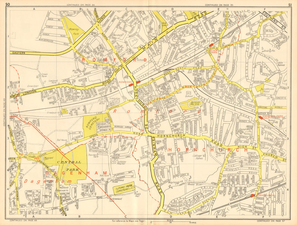 ROMFORD Hornchurch Dagenham Emerson Park Gidea Park. GEOGRAPHERS' A-Z 1948 map