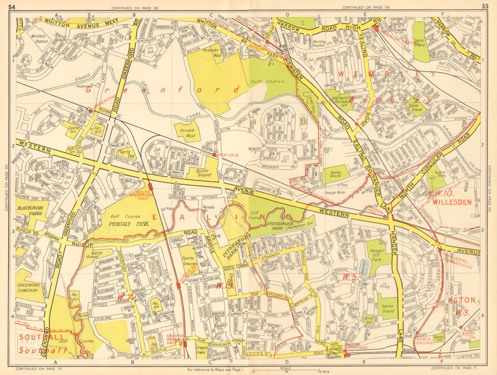 EALING Wembley Greenford Perivale Sudbury Castle Bar. GEOGRAPHERS' A-Z 1948 map