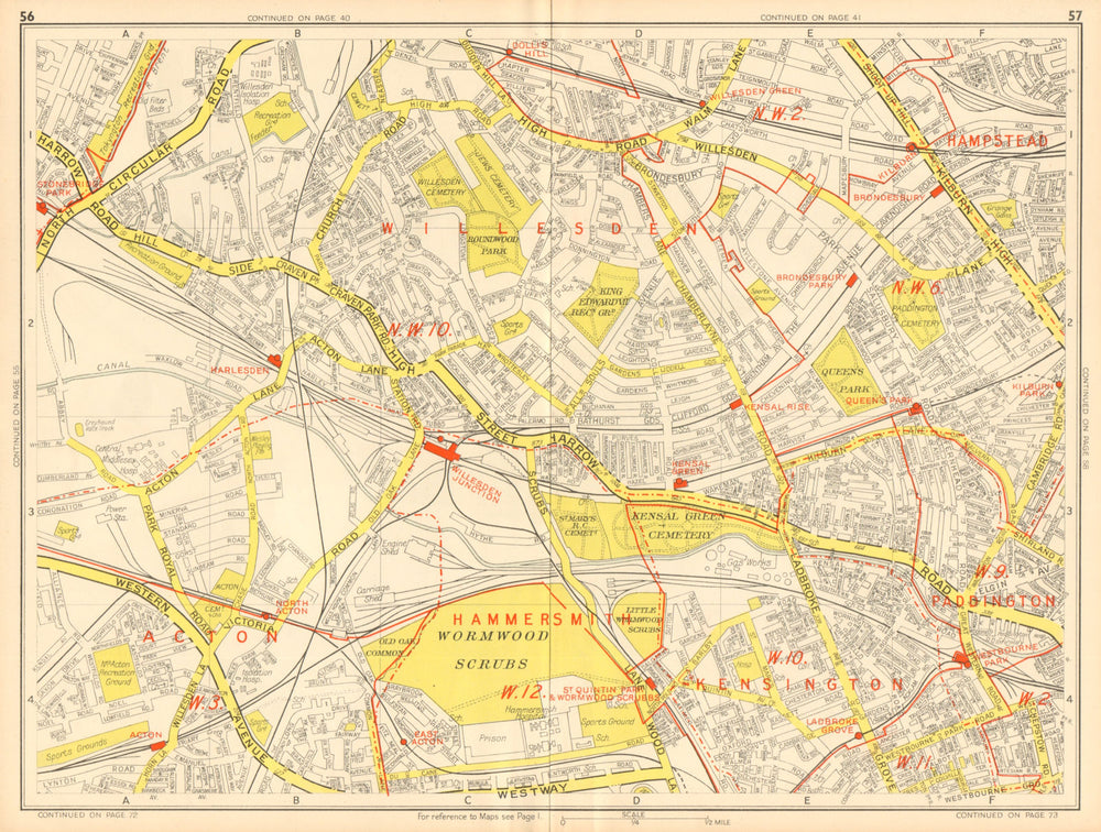 LONDON NW Acton Willesden Queens Park North Kensington. GEOGRAPHERS A-Z 1948 map