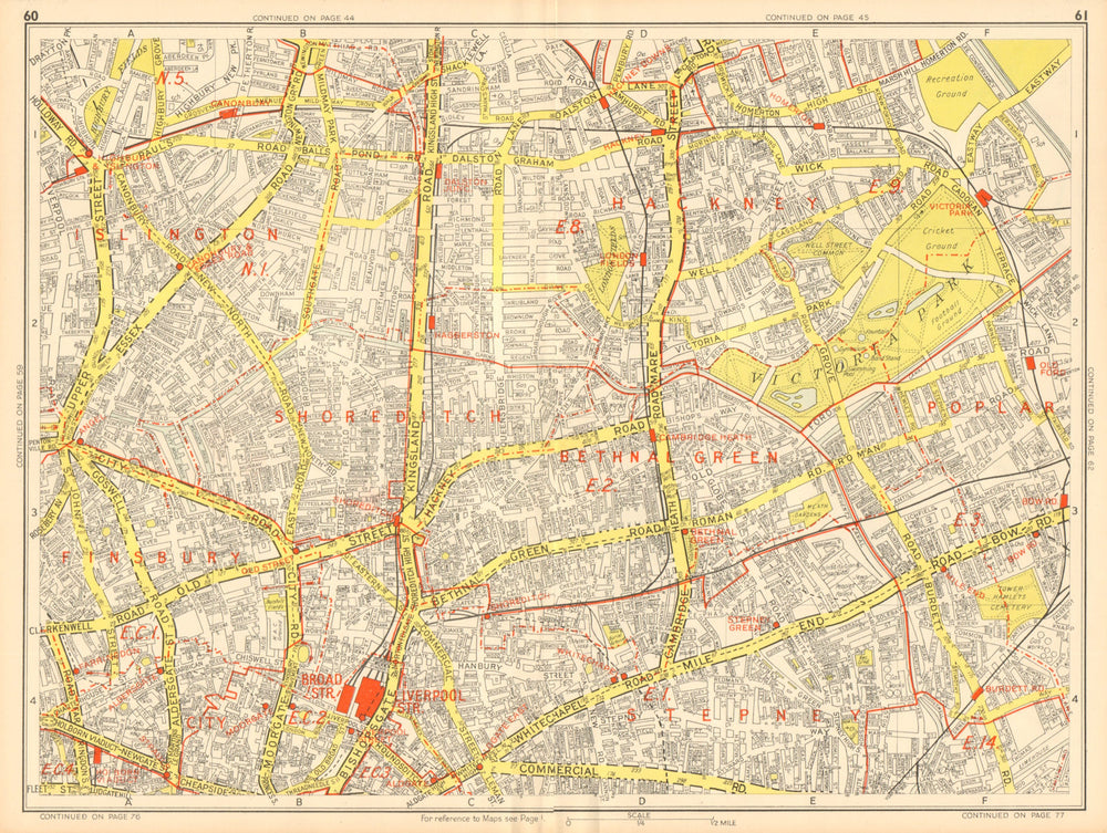 LONDON EAST END Islington Hackney Tower Hamlets City. GEOGRAPHERS' A-Z 1948 map