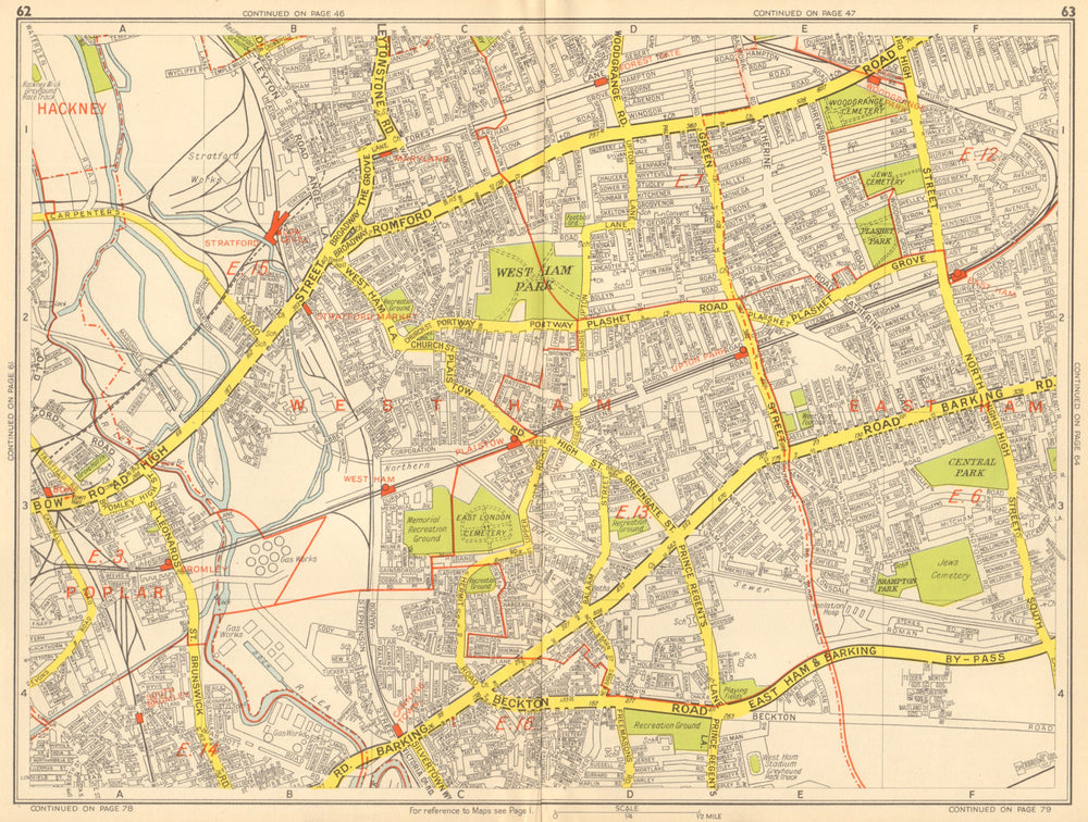 LONDON EAST END Tower Hamlets Newham Stratford West Ham GEOGRAPHERS A-Z 1948 map