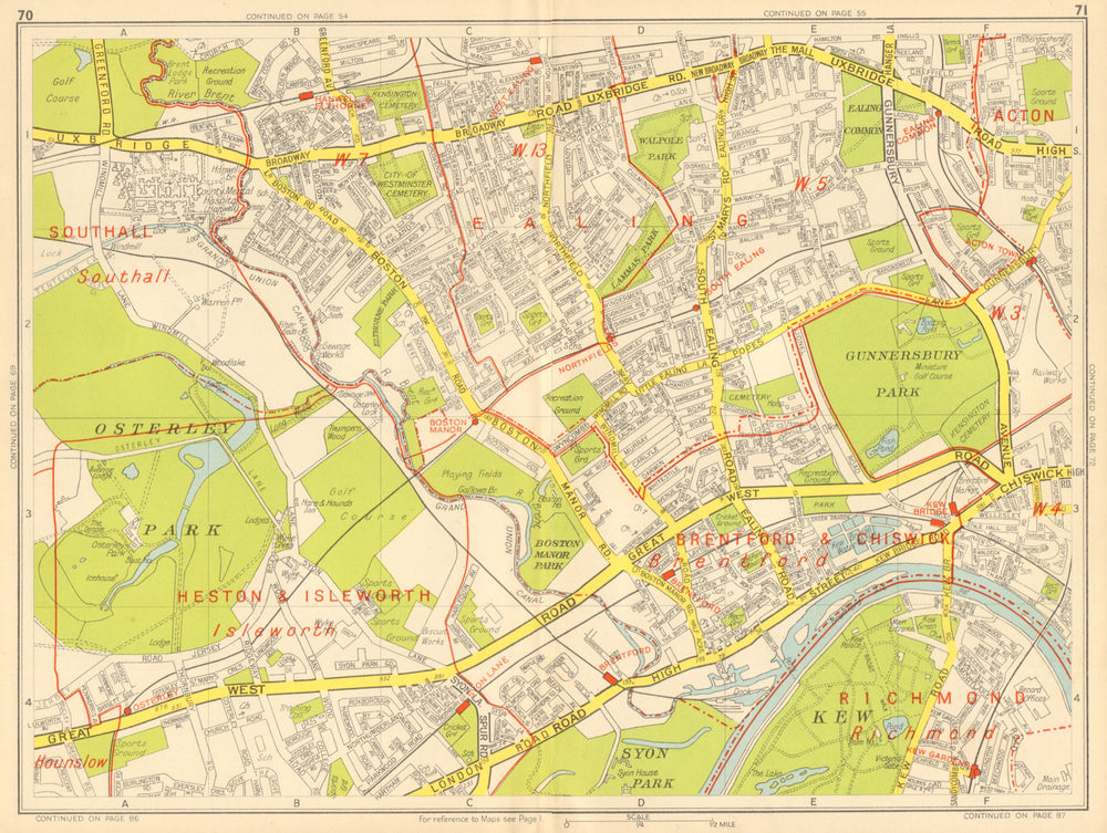 EALING Brentford Isleworth Kew Acton Osterley Hanwell. GEOGRAPHERS' A-Z 1948 map