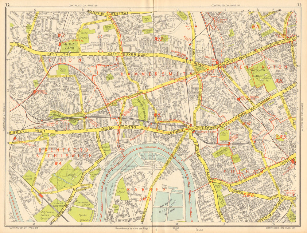 HAMMERSMITH Chiswick Acton Shepherds Bush Fulham. GEOGRAPHERS' A-Z 1948 map