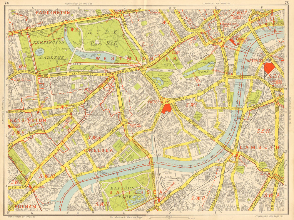 WESTMINSTER CHELSEA LAMBETH Battersea Mayfair Victoria. GEOGRAPHERS A-Z 1948 map