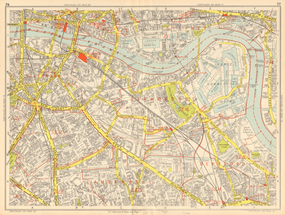 SOUTHWARK Bermondsey Wapping Rotherhithe Camberwell. GEOGRAPHERS' A-Z 1948 map