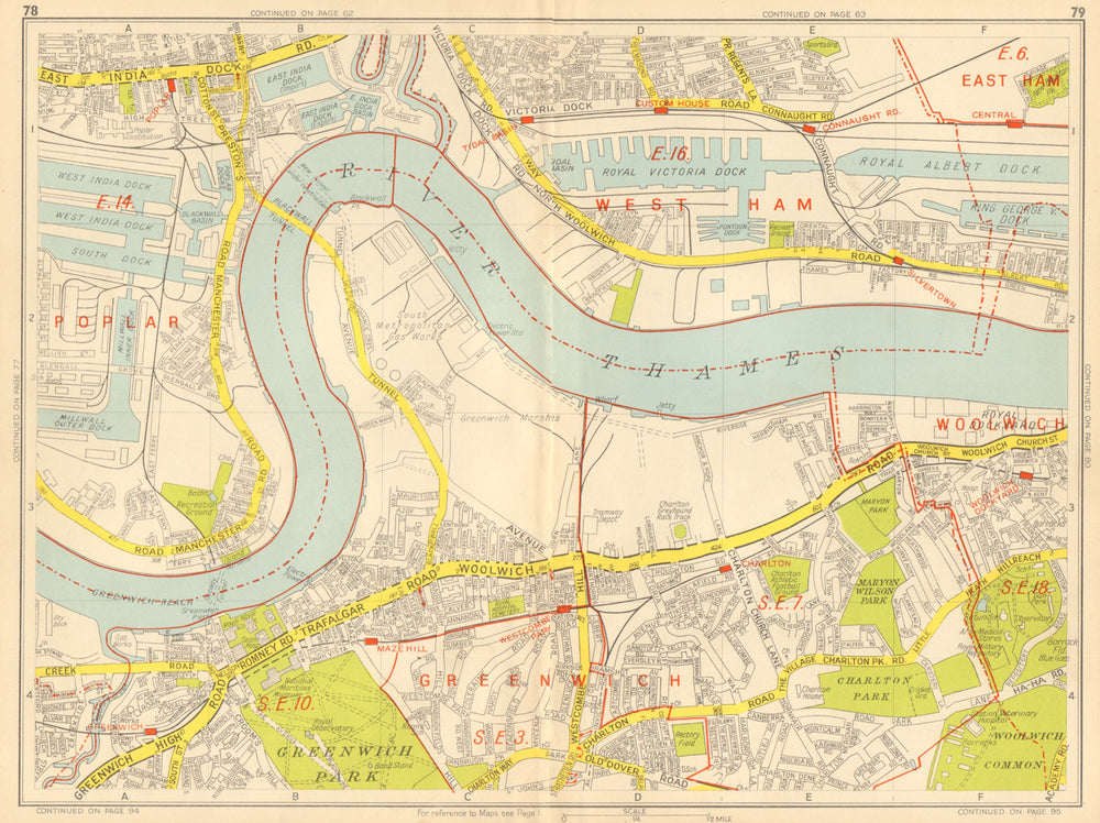 GREENWICH Isle of Dogs Woolwich Charlton Royal Docks. GEOGRAPHERS' A-Z 1948 map