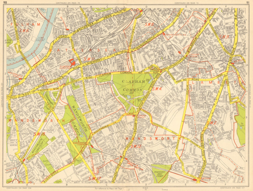 CLAPHAM BATTERSEA Brixton Stockwell Wandsworth Balham. GEOGRAPHERS' A-Z 1948 map
