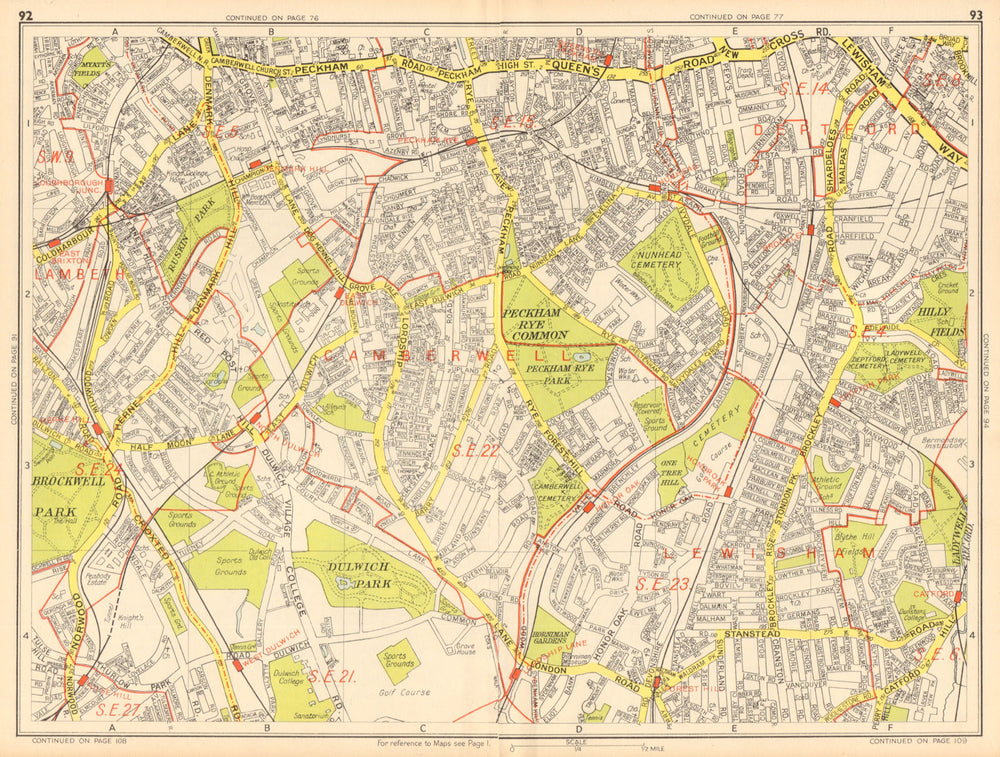 SOUTHWARK Brixton Dulwich Peckham Honor Catford. GEOGRAPHERS' A-Z 1948 old map