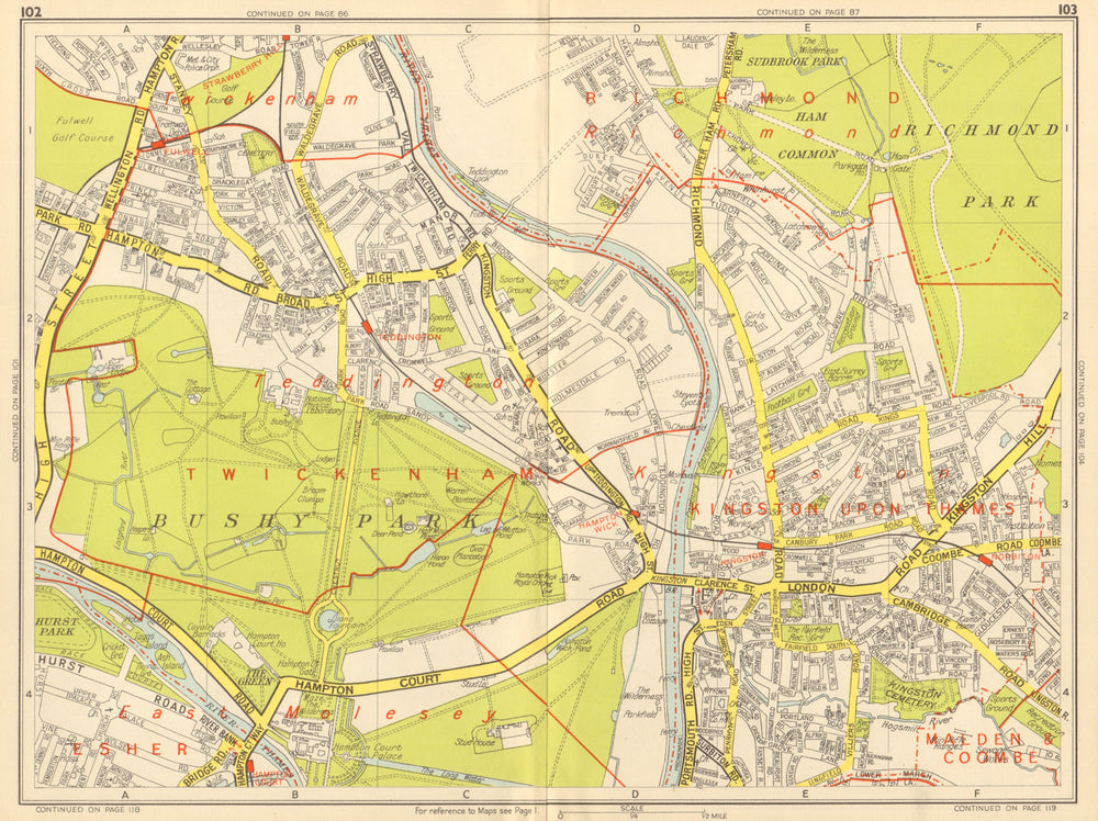 KINGSTON-UPON-THAMES TEDDINGTON East Molesey Bushy Park GEOGRAPHERS A-Z 1948 map