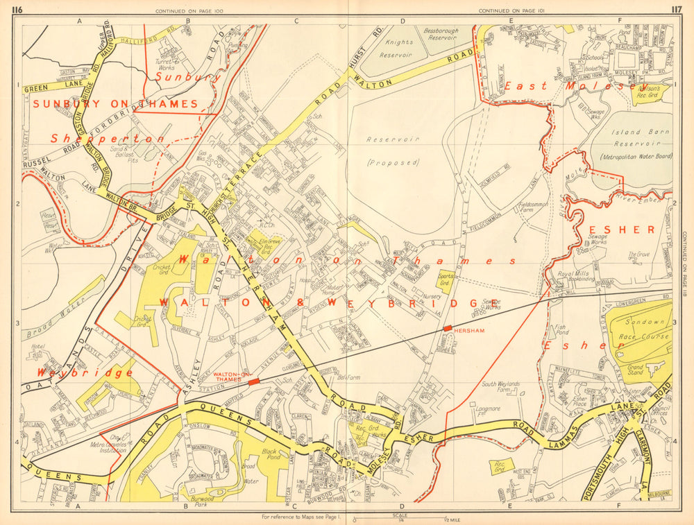 WALTON-ON-THAMES Shepperton Sunbury Esher East Molesey. GEOGRAPHERS A-Z 1948 map