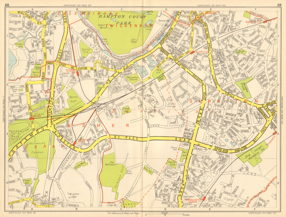 SURBITON Esher Thames Ditton Chessington Tolworth. GEOGRAPHERS' A-Z 1948 map