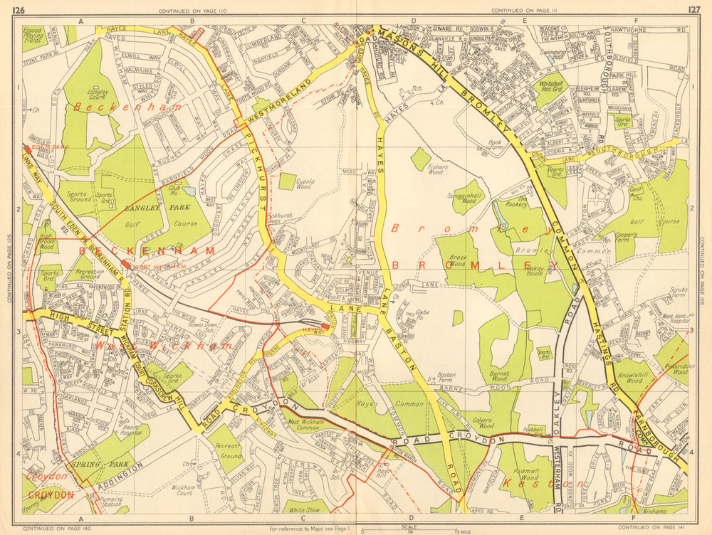 BROMLEY SOUTH Hayes West Wickham Eden Park . GEOGRAPHERS' A-Z 1948 old map