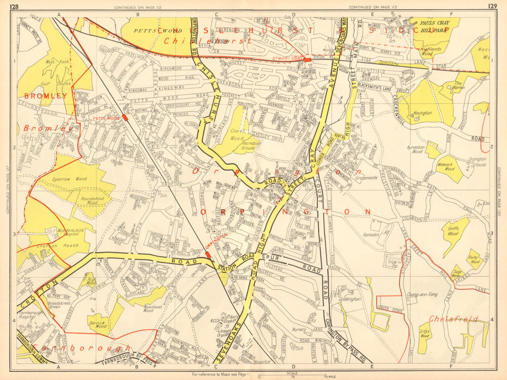 ORPINGTON Bromley Pett's Wood St Mary Cray. GEOGRAPHERS' A-Z 1948 old map