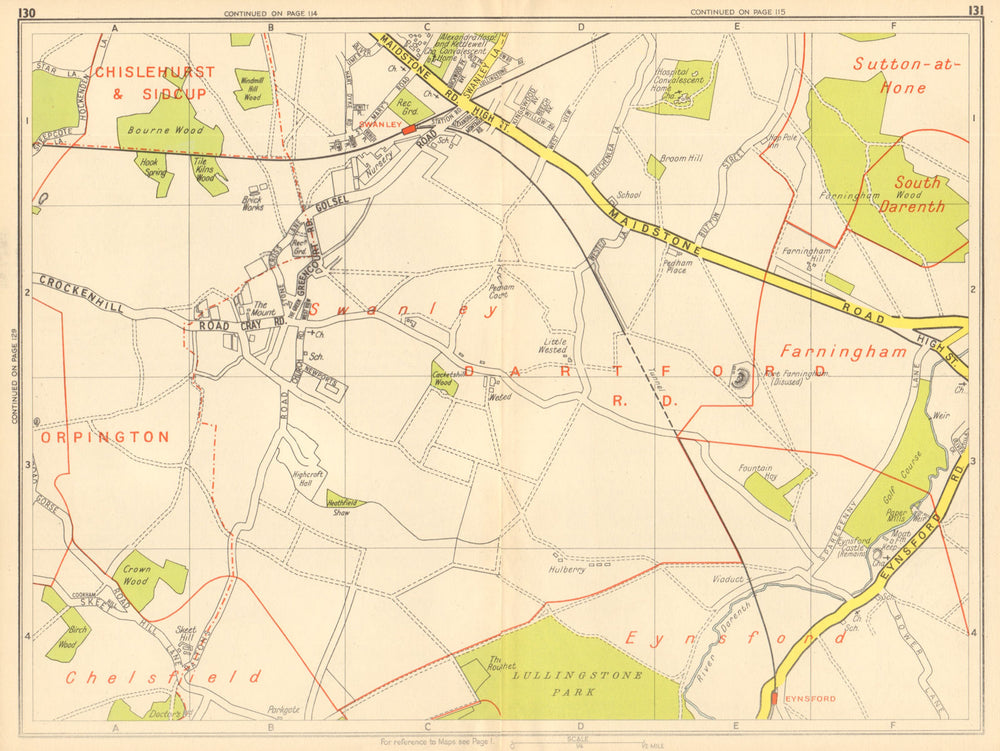 LONDON SE Eynsford Swanley Farningham. GEOGRAPHERS' A-Z 1948 old vintage map