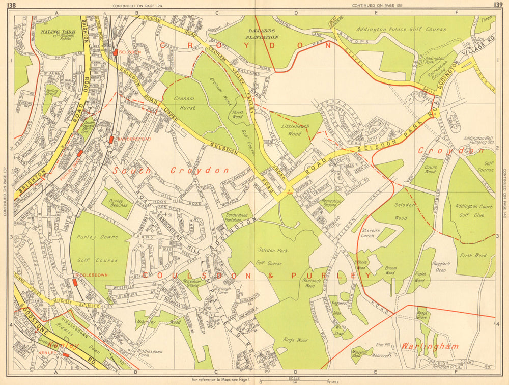 SOUTH CROYDON Sanderstead Selsdon Kenley Purley. GEOGRAPHERS' A-Z 1948 old map