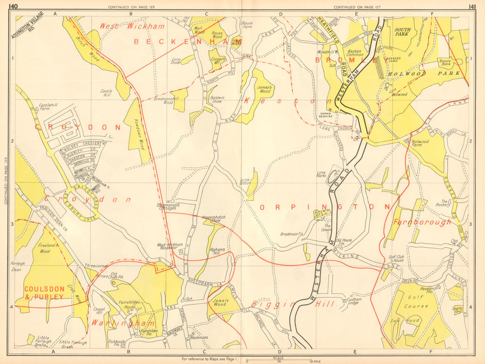 NEW ADDINGTON Biggin Hill Holwood Park Farnborough. GEOGRAPHERS' A-Z 1948 map