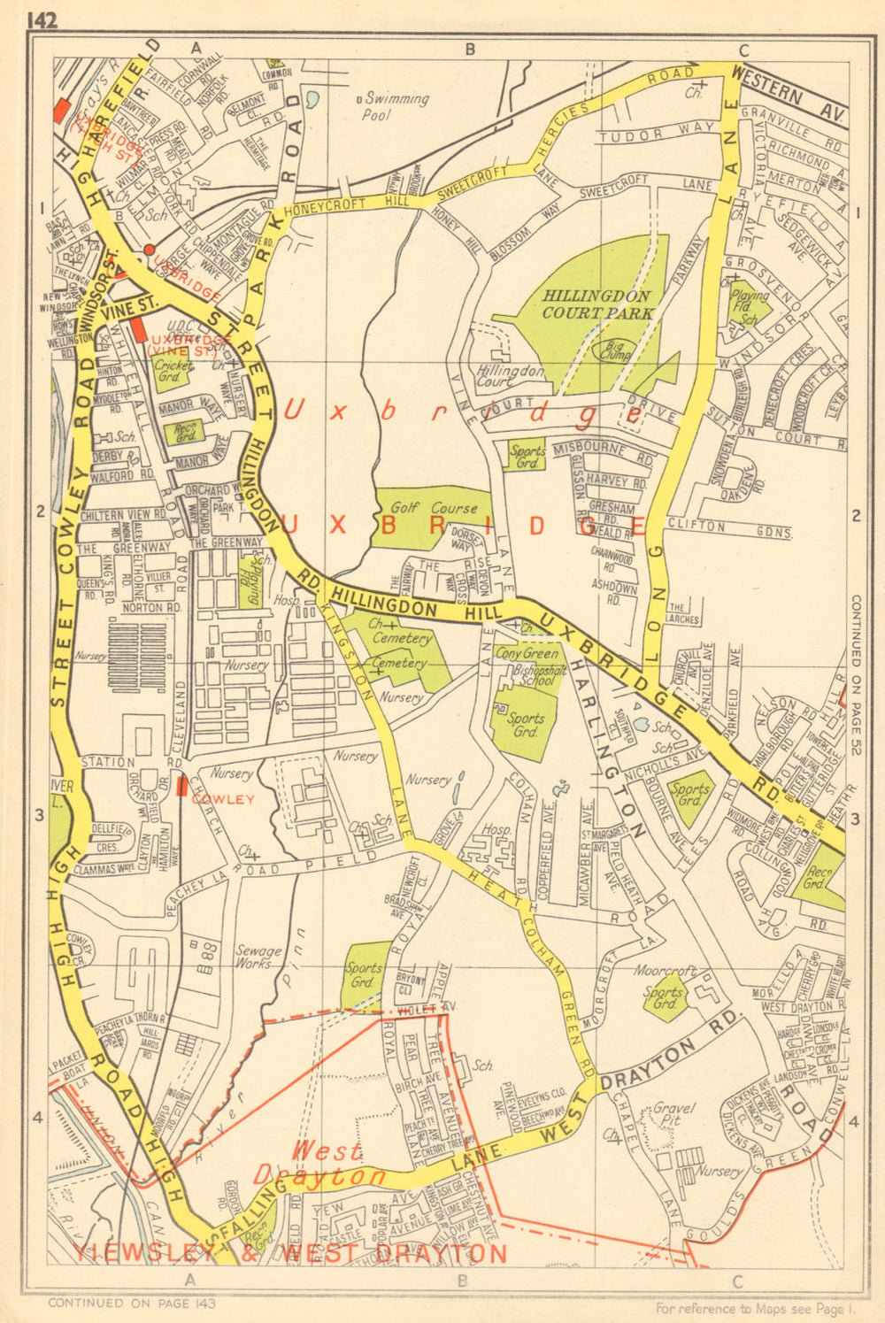 UXBRIDGE Cowley West Drayton Hillingdon. GEOGRAPHERS' A-Z 1948 old vintage map