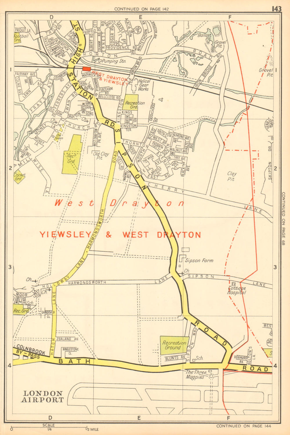 YIEWSLEY & WEST DRAYTON. Harmondsworth Sipson Heathrow. GEOGRAPHERS A-Z 1948 map