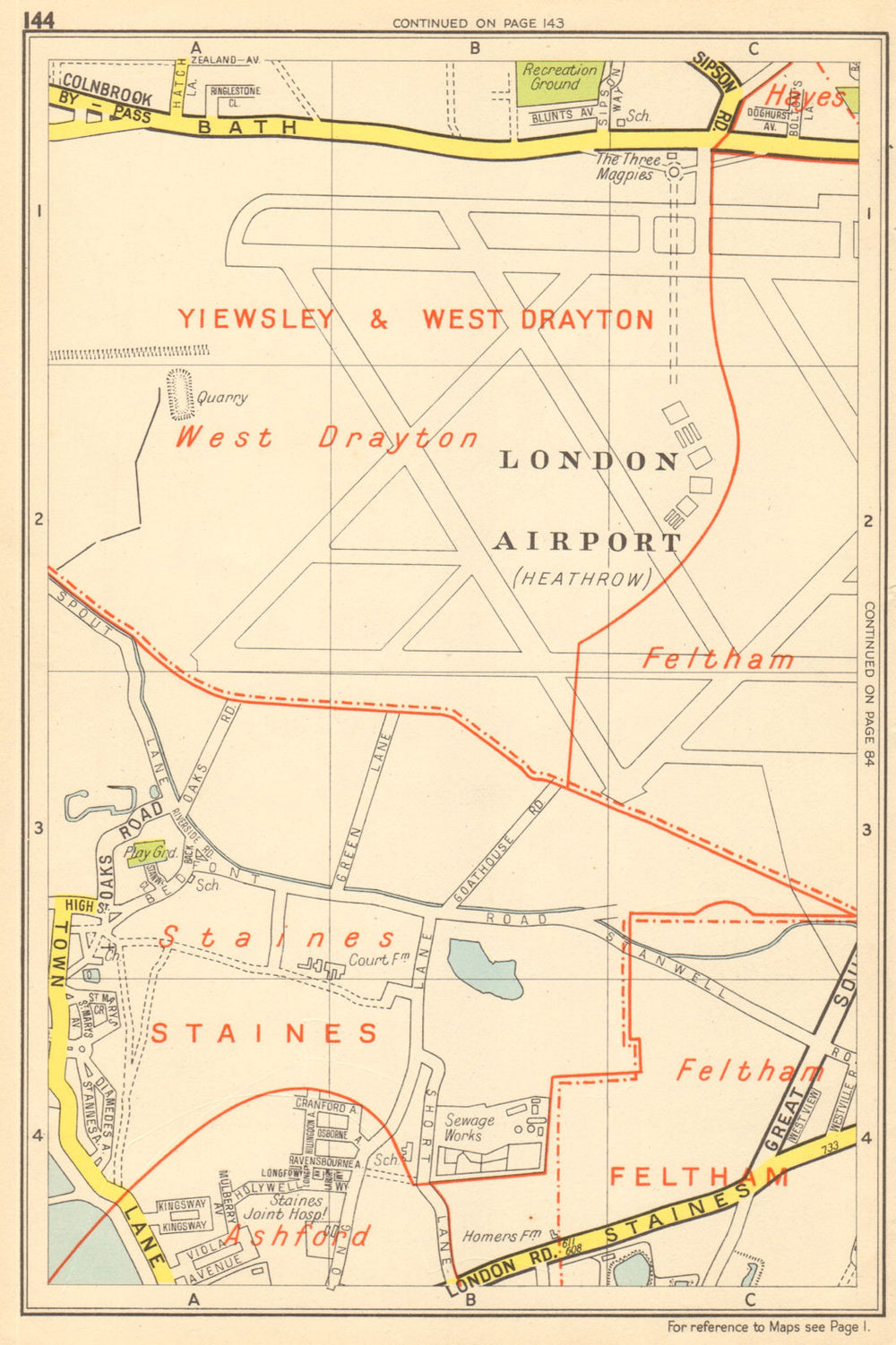 HEATHROW AIRPORT Staines Feltham Hayes West Drayton. GEOGRAPHERS A-Z 1948 map