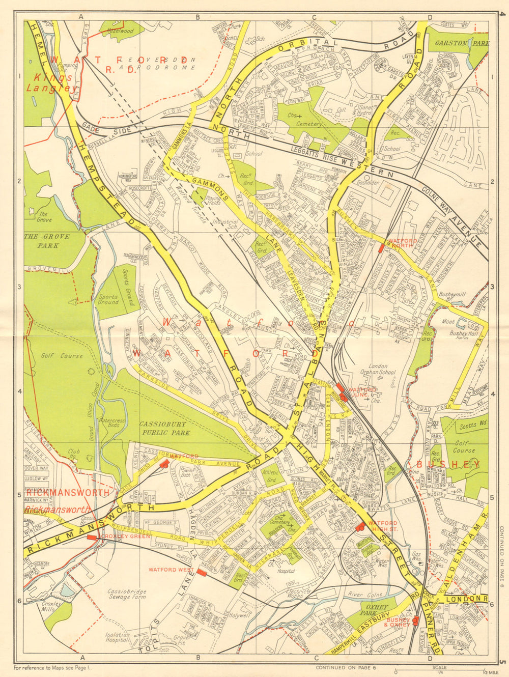 WATFORD Bushey Oxhey Rickmansworth Cassiobury Park. GEOGRAPHERS' A-Z 1959 map