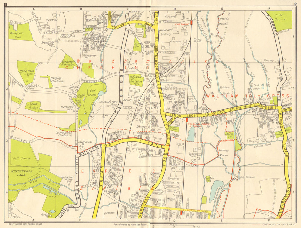 ENFIELD WALTHAM CROSS Cheshunt Theobalds Grove. GEOGRAPHERS' A-Z 1959 old map