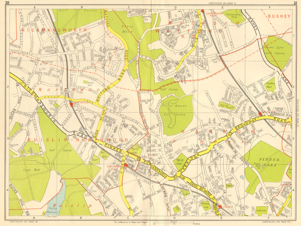 NORTHWOOD PINNER Watford Hatch End Carpenders Park. GEOGRAPHERS' A-Z 1959 map