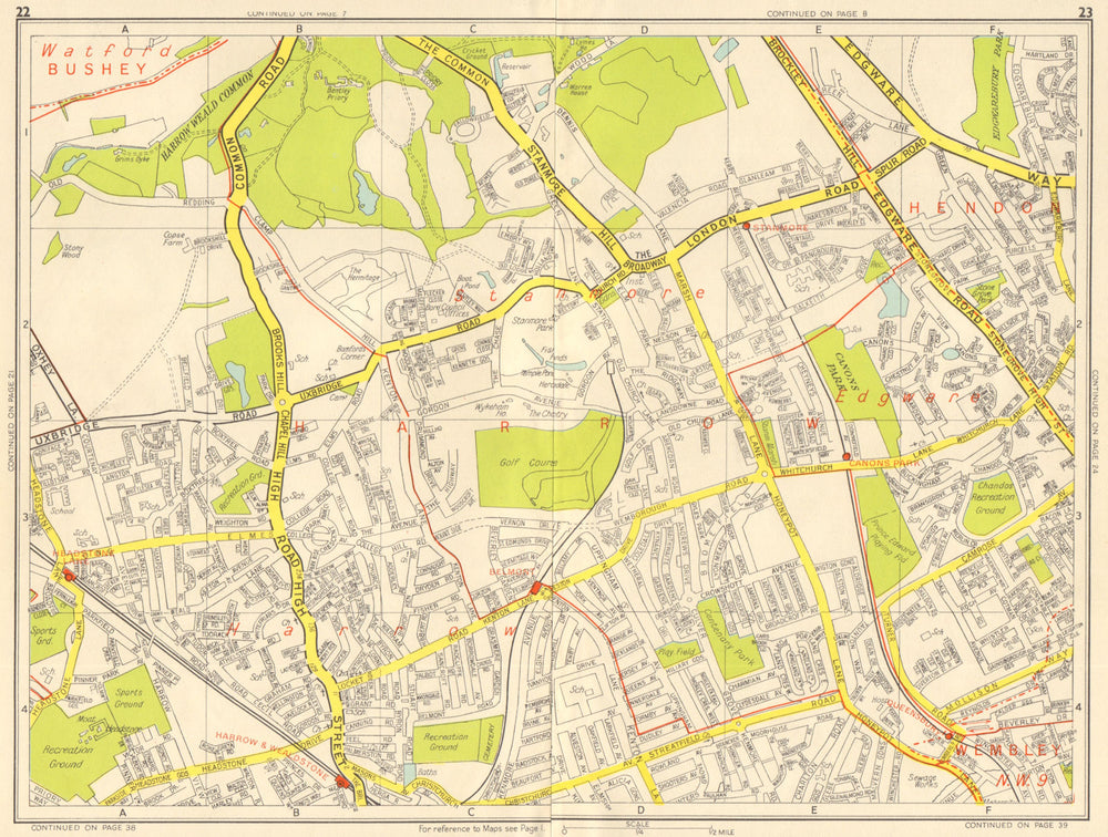 HARROW STANMORE Edgware Queensbury Belmont Wealdstone. GEOGRAPHERS' A-Z 1959 map
