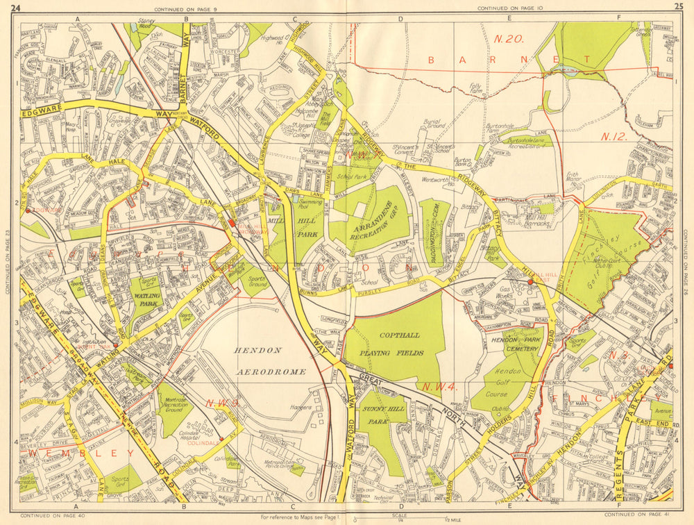 BARNET NW9 NW4 NW7 Edgware Mill Hill Finchley Hendon. GEOGRAPHERS' A-Z 1959 map
