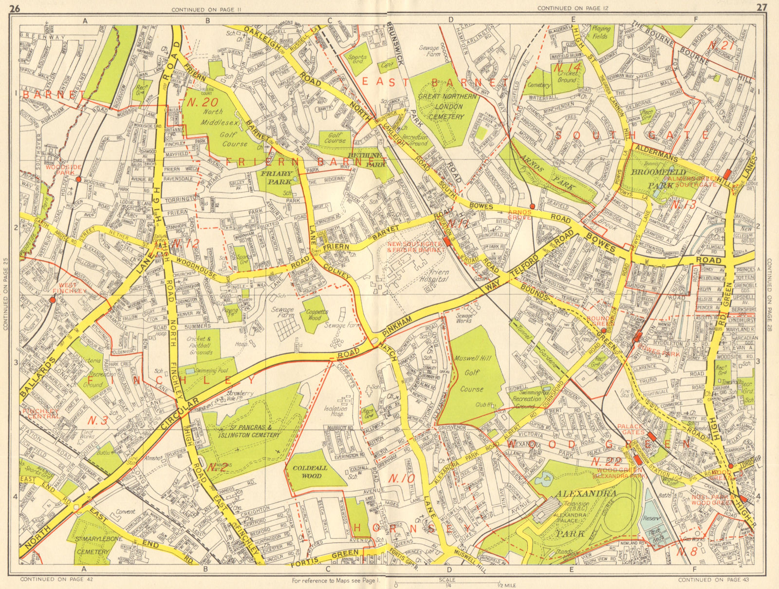 LONDON N Southgate Finchley Wood Green Arnos Grove. GEOGRAPHERS' A-Z ...
