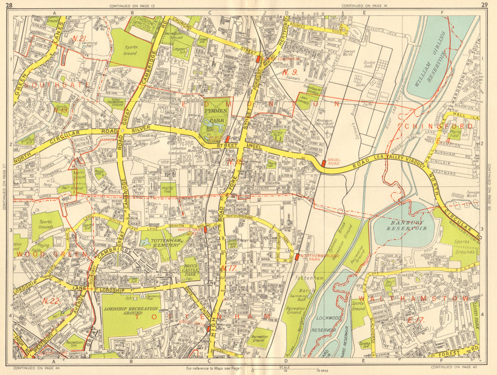 TOTTENHAM EDMONTON Walthamstow Wood Green Bruce Grove. GEOGRAPHERS' A-Z 1959 map