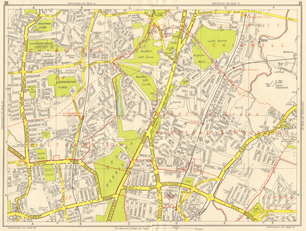 WOODFORD GREEN CHINGFORD Buckhurst Hill Walthamstow. GEOGRAPHERS' A-Z 1959 map