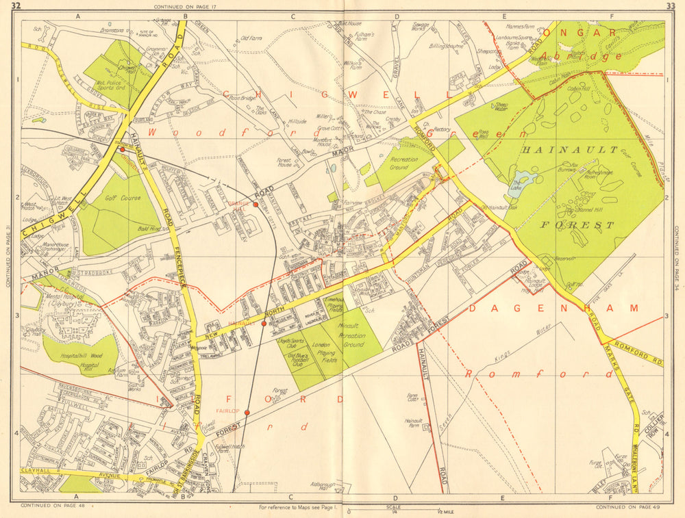 ILFORD CHIGWELL Grange Hill Woodford Green Hainault. GEOGRAPHERS' A-Z 1959 map