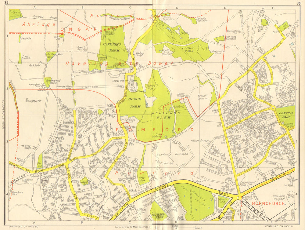 ROMFORD Havering-atte-Bower Harold Hill Collier Row. GEOGRAPHERS' A-Z 1959 map