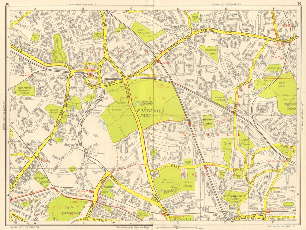 HARROW WEMBLEY Greenford Kenton Sudbury Hill. GEOGRAPHERS' A-Z 1959 old map