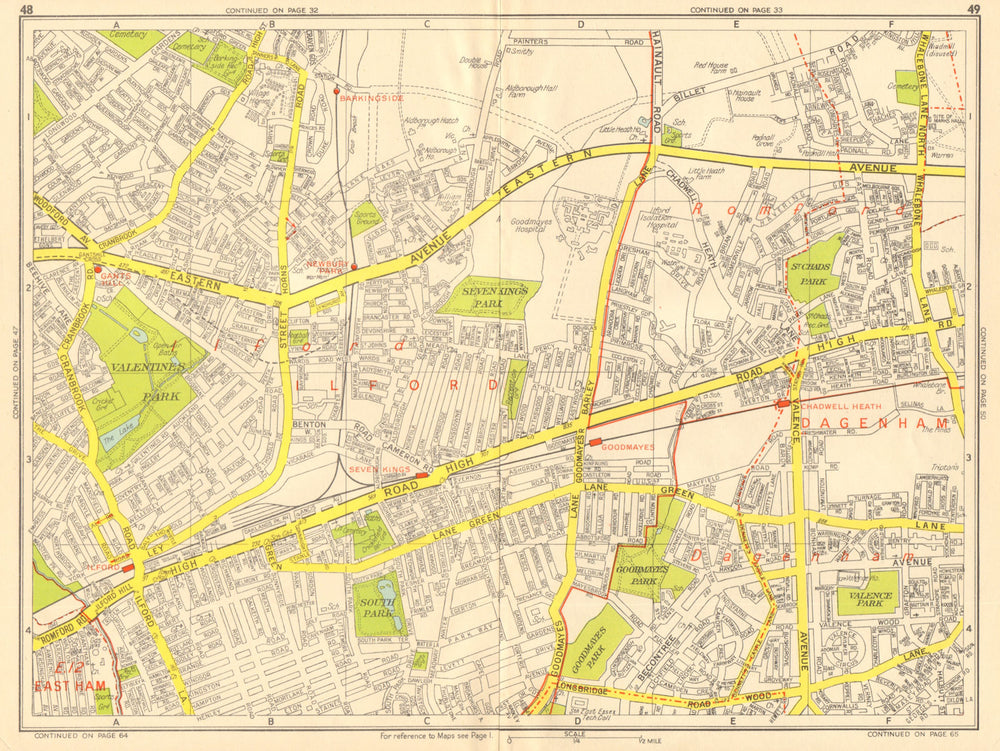ILFORD Dagenham Romford Barkingside Chadwell Heath. GEOGRAPHERS' A-Z 1959 map