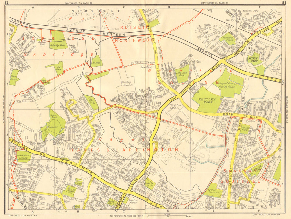 HAYES HILLINGDON Southall Greenford Northolt . GEOGRAPHERS' A-Z 1959 old map