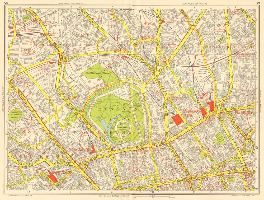 Marylebone Islington St John's Wood Bloomsbury Camden. GEOGRAPHERS' A-Z 1959 map