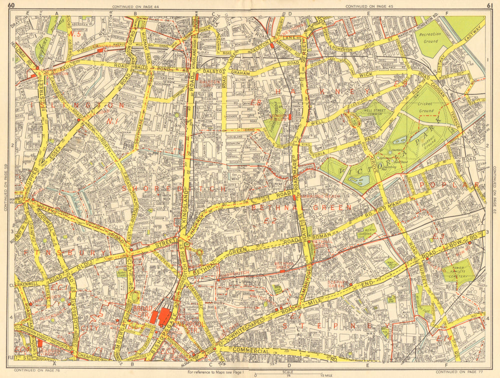 LONDON EAST END Islington Hackney Tower Hamlets City. GEOGRAPHERS' A-Z 1959 map