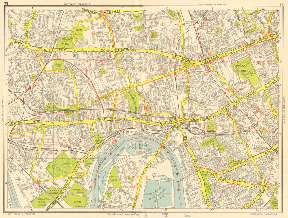 HAMMERSMITH Chiswick Acton Shepherds Bush Fulham. GEOGRAPHERS' A-Z 1959 map