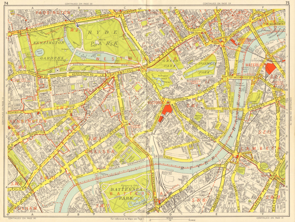 WESTMINSTER CHELSEA LAMBETH Battersea Mayfair Victoria. GEOGRAPHERS A-Z 1959 map